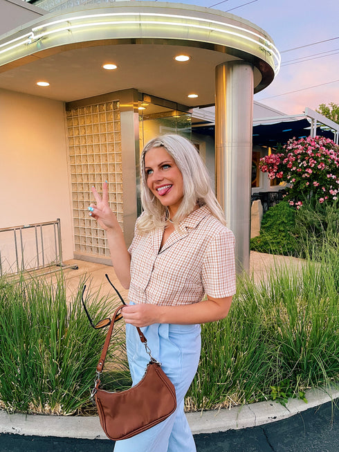 Vintage Summer Checked Top// Tan *HAI'S PICK*